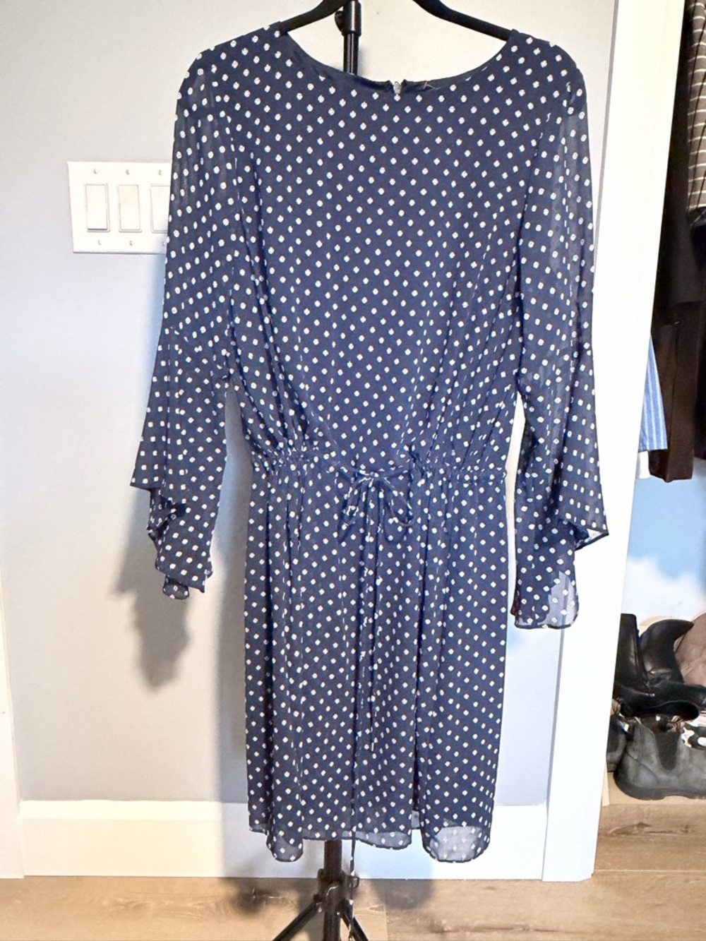 Ralph Lauren Navy Blue Polka Dot Long-Sleeve Dress